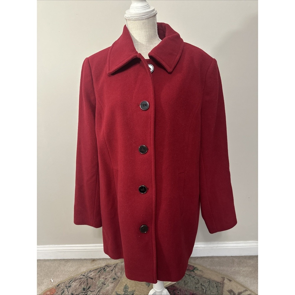 Women's Jaclyn Smith Red Wool-Blend Button Down‎ Coat Size 1X
